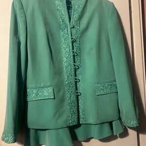 Elegant Teal Embroidered Blazer Set